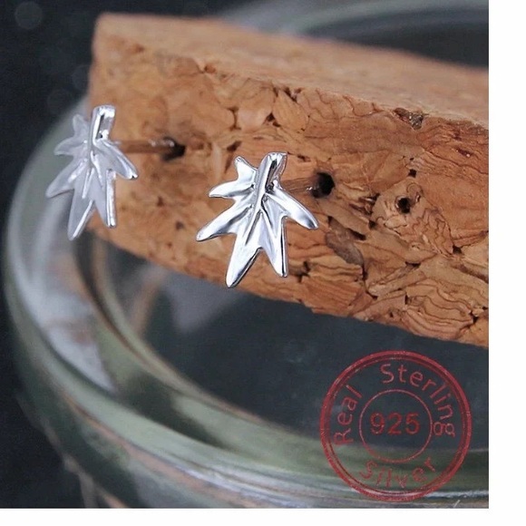 Single Accent Leaf 925 Sterling Silver Earring - Picture 5 of 6